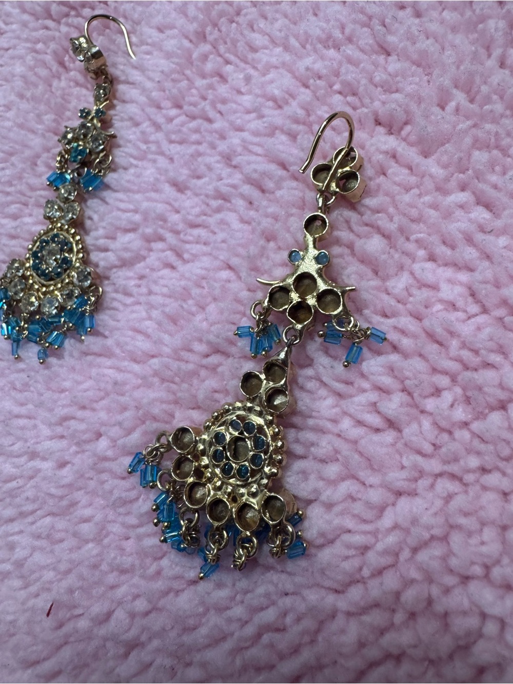 Gold-Tone Blue Crystal Chandelier Earrings for Women - Picture 3 of 4
